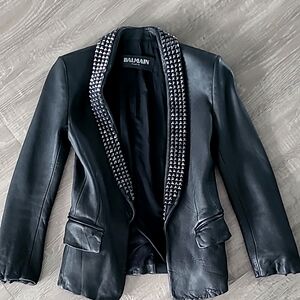 Balmain Black Studded Leather Blazer